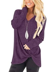 simplefun twist knot tunic tops for women petite long sleeve v neck loose fitting tshirts purple s