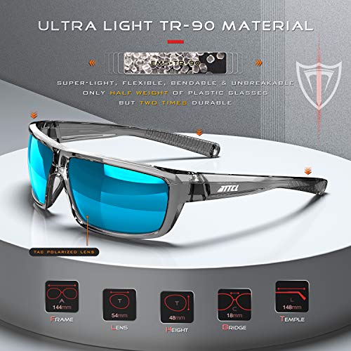 ATTCL Polarized Wrap Sunglasses For Men Cycling Driving Fishing - Sports Glasses Ultralight 5001 Clear+Blue