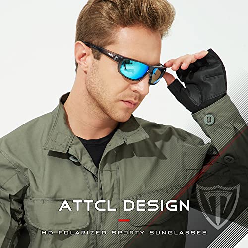 ATTCL Polarized Wrap Sunglasses For Men Cycling Driving Fishing - Sports Glasses Ultralight 5001 Clear+Blue