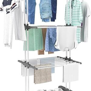 ULTRALED Clothes Drying Rack,3 Tier Rolling Dryer Clothes Hanger,Collapsible Garment Laundry Rack with Foldable Wings and Casters Indoor/Outdoor,Large Standing Rack Stainless Steel Hanging Rods