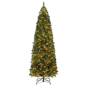 yaheetech 7.5ft pre-lit kingswood fir pencil artificial hinged christmas tree skinny corner xmas tree with 350 incandescent warm white lights prelighted xmas tree with foldable stand, green