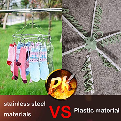 CenYouful Stainless Steel Round Hanging Drying Rack with 20 Clips for Drying Socks, Baby Clothes, Bras, Towel, Underwear, Hat, Scarf, Pants, Gloves