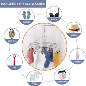 CenYouful Stainless Steel Round Hanging Drying Rack with 20 Clips for Drying Socks, Baby Clothes, Bras, Towel, Underwear, Hat, Scarf, Pants, Gloves