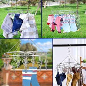 CenYouful Stainless Steel Round Hanging Drying Rack with 20 Clips for Drying Socks, Baby Clothes, Bras, Towel, Underwear, Hat, Scarf, Pants, Gloves