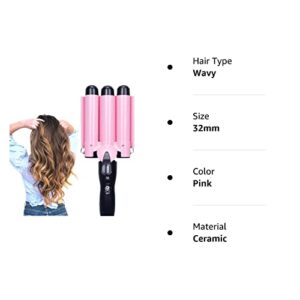 MODVICA 3 Jumbo Barrel Curling Iron Wand 32mm Hair Waver Temperature Adjustable Ceramic Big Waves Hair Crimper (1.25'')