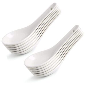 ceramic soup spoons, asian ramen spoons set of 12 proper for corelle pho miso wonton ramen dumpling macaron dishwasher & oven safe