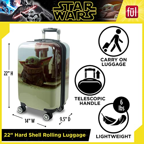 FUL Star Wars The Mandalorian Grogu 22 Inch Rolling Luggage, Hardshell Carry On Suitcase with Spinner Wheels, Multi