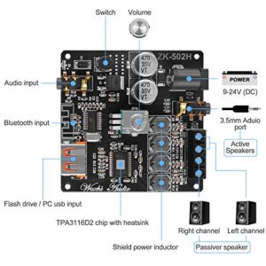 MakerHawk Blue Tooth Amplifier Board HiFi Stereo 2.0 2X50W Audio Amplifier Module TPA3116D2 Digital Power Amplifier Blue Tooth 5.0 Dual Channel AMP with AUX/USB/Flash Drive/PC Sound Card Input