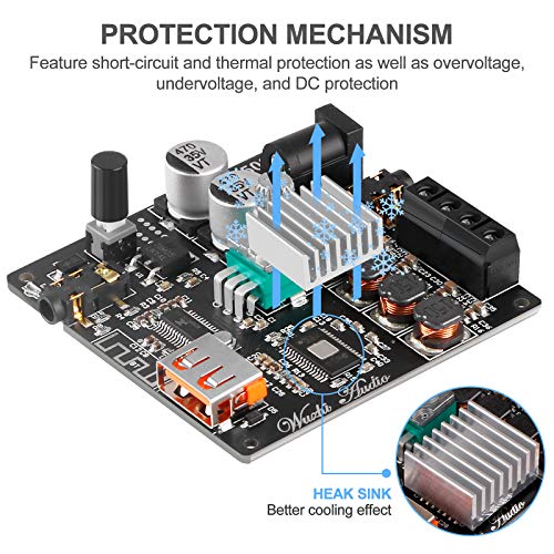 MakerHawk Blue Tooth Amplifier Board HiFi Stereo 2.0 2X50W Audio Amplifier Module TPA3116D2 Digital Power Amplifier Blue Tooth 5.0 Dual Channel AMP with AUX/USB/Flash Drive/PC Sound Card Input