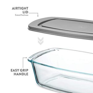 FineDine Glass Loaf Baking Pan with Lid - 2-Pack with BPA-free Airtight Lids - Perfect for Baking Bread, Meatloaf, and More, Gray