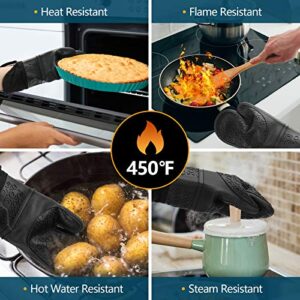 KOHSEN Silicone Oven Mitts and Pot Holders Set, 6 Piece Set with 2 Hot Pads-Heat Resistant to 450℉-Extra Long 15 Inch Professional Silicone Oven Mitts for Grilling Cooking Baking(Black)