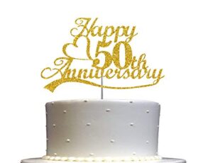 50th anniversary cake topper gold glitter, 50 wedding anniversary party decoration ideas, premium quality, sturdy doubled sided glitter, acrylic stick. made in usa (50th gold)