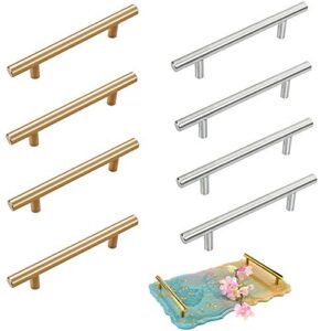 8 pieces silicone resin tray handles, stainless steel resin tray molds handles for silicone serving tray mold cabinet kitchen drawer(gold & silver)