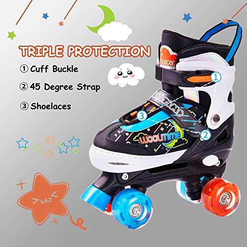 Woolitime Adjustable Roller Skates for Girls and Boys, 4 Size Adjustable Toddler Roller Skates for Kids with All Wheels Light Up, Patines para Niñas Niños