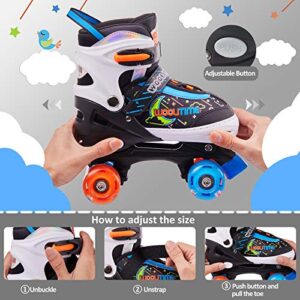 Woolitime Adjustable Roller Skates for Girls and Boys, 4 Size Adjustable Toddler Roller Skates for Kids with All Wheels Light Up, Patines para Niñas Niños