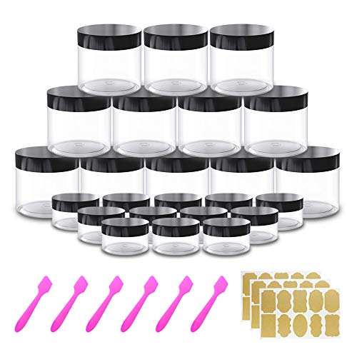 24 Pack + 20g/20ml 4 oz Small Plastic Containers with Lids Cosmetic Sample Jar - for Lip Scrub, Body Butters, Cream, Slime, Craft Storage