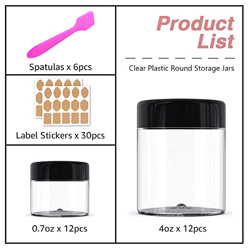 24 Pack + 20g/20ml 4 oz Small Plastic Containers with Lids Cosmetic Sample Jar - for Lip Scrub, Body Butters, Cream, Slime, Craft Storage