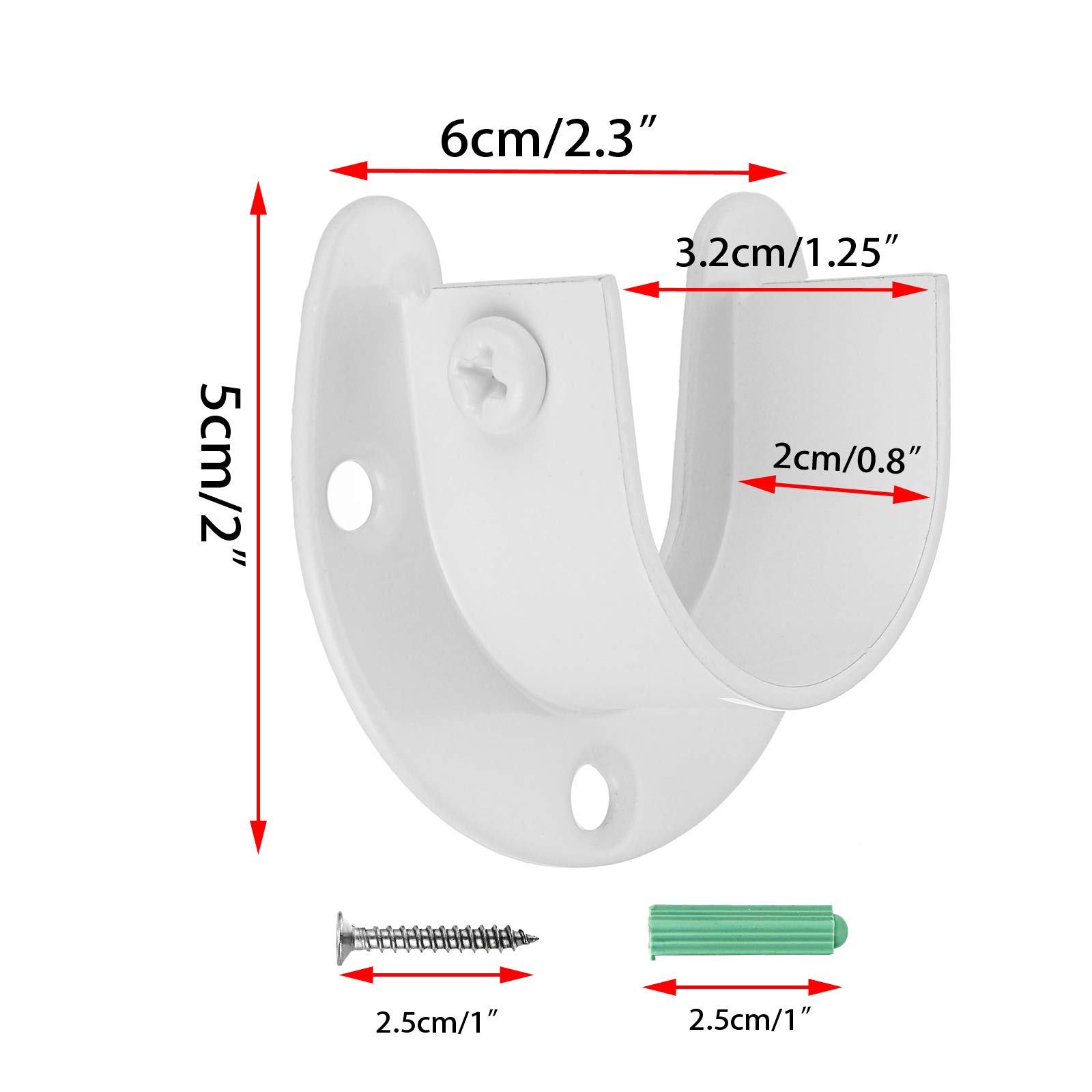 OwnMy 6 Packs Closet Rod End Supports Curtain Flange Rod Holder 1-1/4" Diameter, U Shaped Stainless Steel Closet Pole Sockets Opening Flange Rod Bracket for Closet Shelf Wardrobe Shower Curtain, White