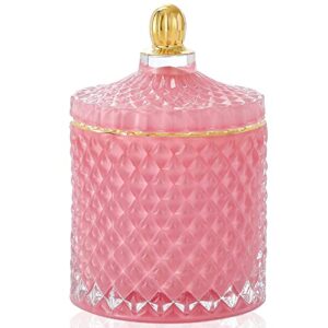 everest global european glass storage jar candy bowl with cover sugar cans sugar bowl with lid diamond candy box jewelry storage jar kitchen storage jar (pink, d 3.35" h 5.12")