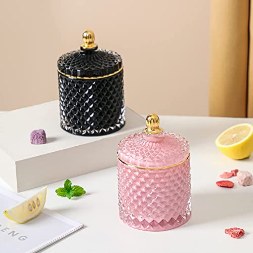 EVEREST GLOBAL European Glass Storage Jar Candy Bowl with Cover Sugar Cans Sugar Bowl with Lid Diamond Candy Box Jewelry Storage Jar Kitchen Storage Jar (Pink, D 3.35" H 5.12")