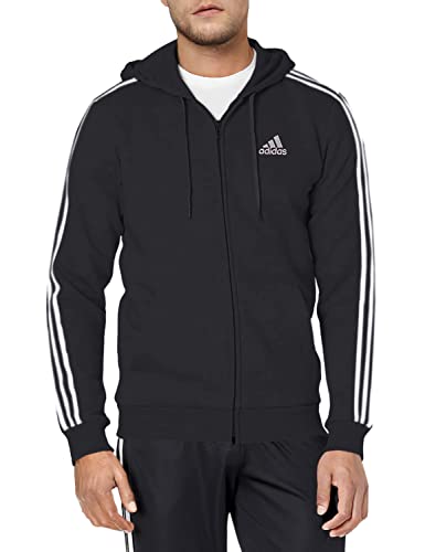 adidas Men's Essentials Fleece 3-Stripes Full-Zip Hoodie, Black, Medium