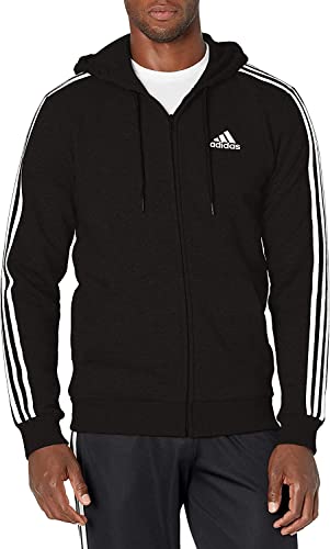 adidas Men's Essentials Fleece 3-Stripes Full-Zip Hoodie, Black, Large