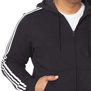 adidas Men's Essentials Fleece 3-Stripes Full-Zip Hoodie, Black, Large