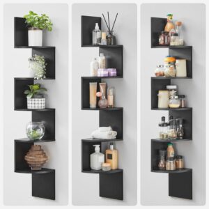 VASAGLE Corner Shelf Wall Mount, 5-Tier Floating Corner Bookshelf, Plant Shelf for Bedroom, Living Room, Bathroom, Home Office, Simply Black ULBC072B01