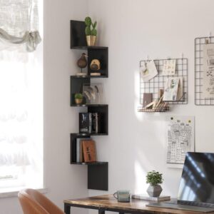 VASAGLE Corner Shelf Wall Mount, 5-Tier Floating Corner Bookshelf, Plant Shelf for Bedroom, Living Room, Bathroom, Home Office, Simply Black ULBC072B01