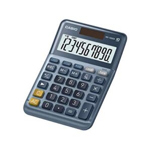 CASIO MS-100EM Desktop Calculator 10 Digit Currency Conversion Cost/Sell/Margin, Aluminium Front, Solar/Battery Operated, Blue