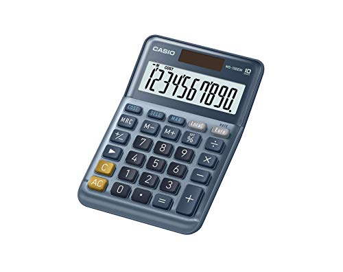 CASIO MS-100EM Desktop Calculator 10 Digit Currency Conversion Cost/Sell/Margin, Aluminium Front, Solar/Battery Operated, Blue