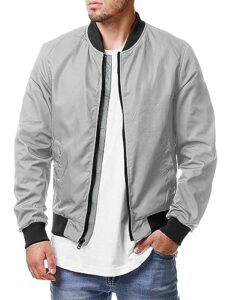 coofandy mens lightweight bomber jacket classic slim fit zipper sportswear jacket light coat light grey l