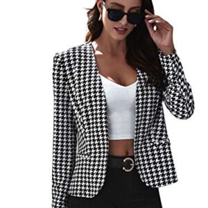 Milumia Women Elegant Open Front Houndstooth Blazer Work Office Jacket Outwear Black X-Large