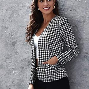 Milumia Women Elegant Open Front Houndstooth Blazer Work Office Jacket Outwear Black X-Large