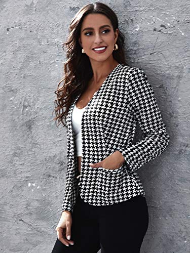 Milumia Women Elegant Open Front Houndstooth Blazer Work Office Jacket Outwear Black X-Large