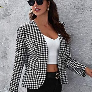 Milumia Women Elegant Open Front Houndstooth Blazer Work Office Jacket Outwear Black X-Large