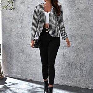 Milumia Women Elegant Open Front Houndstooth Blazer Work Office Jacket Outwear Black X-Large