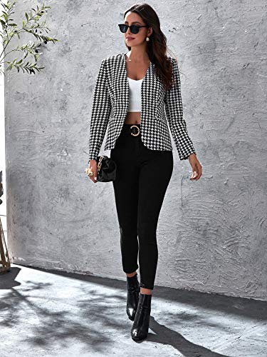 Milumia Women Elegant Open Front Houndstooth Blazer Work Office Jacket Outwear Black X-Large