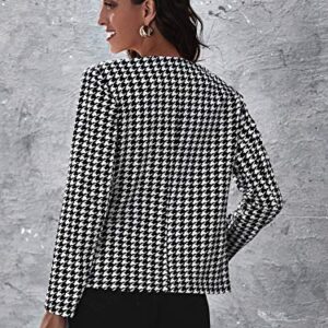 Milumia Women Elegant Open Front Houndstooth Blazer Work Office Jacket Outwear Black X-Large