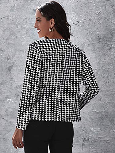 Milumia Women Elegant Open Front Houndstooth Blazer Work Office Jacket Outwear Black X-Large