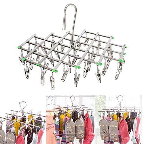 CHDHALTD Drying Rack with 35 Clips,Stainless Steel Draining Rack Socks Clip Underwear Hooks Clothes Hanger for Socks,Bras,Lingerie Sock Drying Hanger