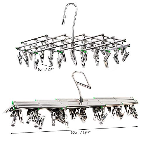 CHDHALTD Drying Rack with 35 Clips,Stainless Steel Draining Rack Socks Clip Underwear Hooks Clothes Hanger for Socks,Bras,Lingerie Sock Drying Hanger