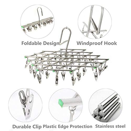 CHDHALTD Drying Rack with 35 Clips,Stainless Steel Draining Rack Socks Clip Underwear Hooks Clothes Hanger for Socks,Bras,Lingerie Sock Drying Hanger