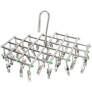 CHDHALTD Drying Rack with 35 Clips,Stainless Steel Draining Rack Socks Clip Underwear Hooks Clothes Hanger for Socks,Bras,Lingerie Sock Drying Hanger