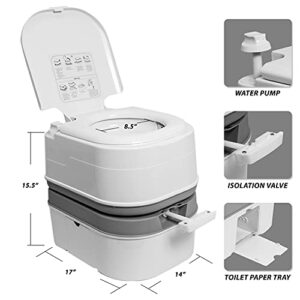 TPS Power Sports Portable Toilet Flushing Splash-Free Dumping Camping Toilet Anti-Leak Water Pump Large Capacity Waste Tank Travel Toilet Quick and Easy Setup