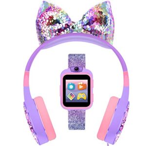 playzoom 2 kids smartwatch & headphones - video camera selfies stem learning educational fun games, mp3 music player audio books touch screen sports digital watch gift for kids toddlers boys girls