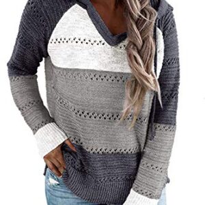 Womens Long Sleeve Tops Casual Color Block Sweater for Women Plus Size Grey XXL