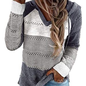 Womens Long Sleeve Tops Casual Color Block Sweater for Women Plus Size Grey XXL