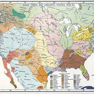 Historical Poster |1650 US Map Native American Indian Tribes Languages (16"x23")