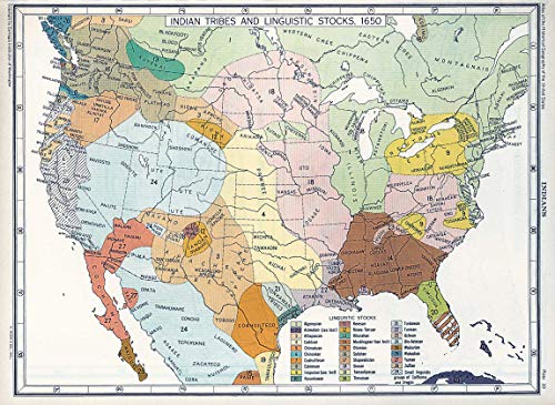 Historical Poster |1650 US Map Native American Indian Tribes Languages (16"x23")